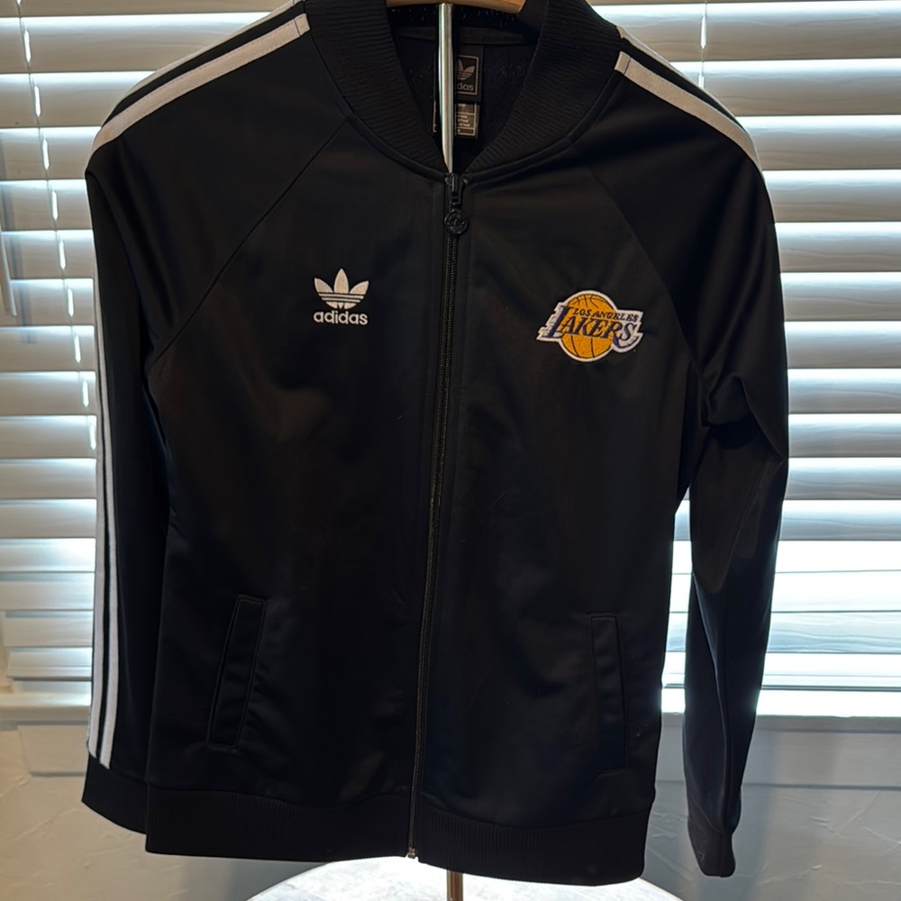 Adidas Black and White Lakers Zip-Up Jacket polyester size medium